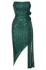 Charger l&#39;image dans la galerie, Robe de cocktail bustier à paillettes vertes avec volants
