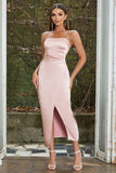 Dusty Rose Spaghetti Straps Wrap Robe de cocktail avec fente