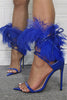 Charger l&#39;image dans la galerie, Sandales à talons aiguilles à bout pointu à plumes bleu royal