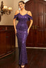 Charger l&#39;image dans la galerie, Sirène Violette Épaule Froide Étincelante Imprimée Robe de Soirée longue