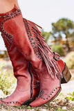Bottes à franges rouge foncé à mi-mollet