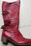 Bottes à franges rouge foncé à mi-mollet