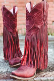 Bottines à franges rouge foncé