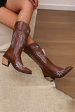 Broderie noire Mid Calf Chunky Heel Western Boots