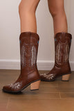 Broderie noire Mid Calf Chunky Heel Western Boots