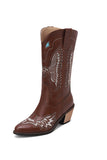 Broderie noire Mid Calf Chunky Heel Western Boots