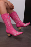 Broderie noire Mid Calf Chunky Heel Western Boots