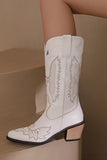 Broderie noire Mid Calf Chunky Heel Western Boots