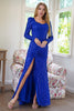 Charger l&#39;image dans la galerie, Sparkly Manches Longues Paillettes Royal Blue Robe de soirée avec fente