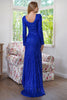 Charger l&#39;image dans la galerie, Sparkly Manches Longues Paillettes Royal Blue Robe de soirée avec fente