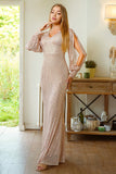 Glitter Mermaid Manches Longues Apricot Robe formelle