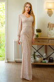 Glitter Mermaid Manches Longues Apricot Robe formelle