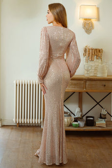 Glitter Mermaid Manches Longues Apricot Robe formelle