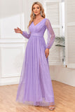 Robe de soirée lilas à manches longues trapèze avec fente