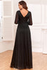 Charger l&#39;image dans la galerie, Glitter A-Line Manches Longues Noir Mère de La Robe De La Mariée Avec Fente