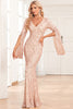 Charger l&#39;image dans la galerie, Sirène scintillant Champagne robe formelle avec manches