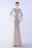 Vert foncé Sequin Col V Manches longues Sirène Robe Formelle