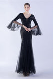 Vert foncé Sequin Col V Manches longues Sirène Robe Formelle