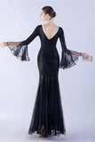 Vert foncé Sequin Col V Manches longues Sirène Robe Formelle