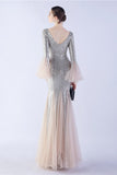 Vert foncé Sequin Col V Manches longues Sirène Robe Formelle