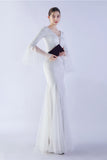 Vert foncé Sequin Col V Manches longues Sirène Robe Formelle