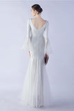 Vert foncé Sequin Col V Manches longues Sirène Robe Formelle