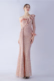 Sirène une épaule sequin robe formelle avec des plumes