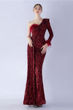 Sirène une épaule sequin robe formelle avec des plumes