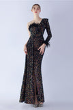 Sirène une épaule sequin robe formelle avec des plumes