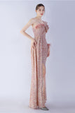 Sirène une épaule sequin robe formelle avec des plumes