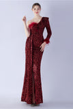 Sirène une épaule sequin robe formelle avec des plumes