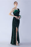 Sirène une épaule sequin robe formelle avec des plumes