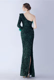 Sirène une épaule sequin robe formelle avec des plumes