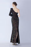 Sirène une épaule sequin robe formelle avec des plumes