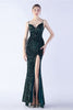 Charger l&#39;image dans la galerie, Glitter sirène bretelles spaghetti perlé symphonie noire robe formelle avec fente latérale