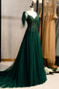 Charger l&#39;image dans la galerie, A-ligne Spaghetti Bretelles Robe de Soirée vert foncé avec perles