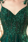 A-ligne Spaghetti Bretelles Robe de Soirée vert foncé avec perles