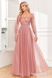 Robe de soirée trapèze Dusty Rose à manches longues
