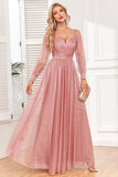 Robe de soirée trapèze Dusty Rose à manches longues