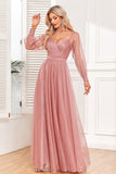 Robe de soirée trapèze Dusty Rose à manches longues