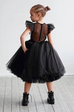 Robe de fille d’honneur en tulle sans manches à col rond blanc une ligne