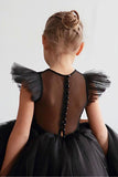 Robe de fille d’honneur en tulle sans manches à col rond blanc une ligne