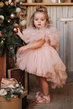 Fard à joues rose une ligne Tulle fille robe avec manches Cap