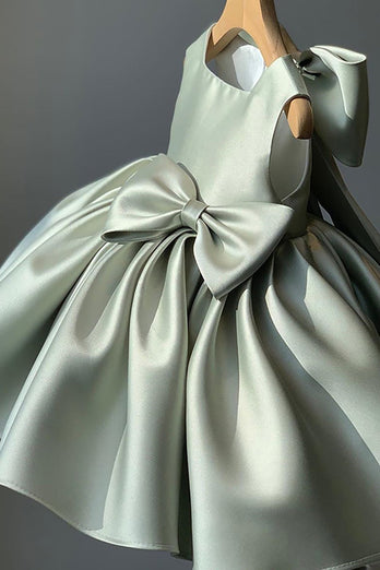 Robe de fille en Satin plissé blanc une ligne avec noeud papillon