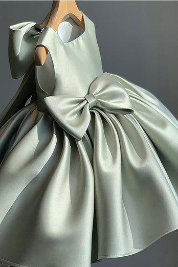 Robe de fille en Satin plissé blanc une ligne avec noeud papillon