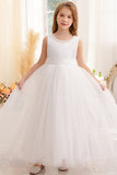 Robe de fille de fleur sans manches blanche une ligne Bowknot avec des perles