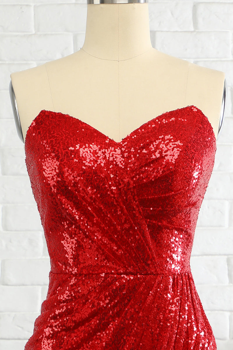 Charger l&#39;image dans la galerie, Fourreau Sweetheart Red Sequins Robe de bal avec paillettes
