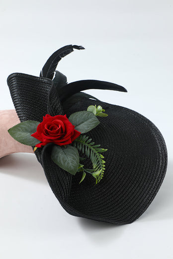 Chapeau noir style années 20 avec fleur