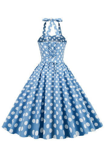 Robe Halter Blue Polka Dots années 50