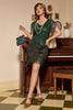 Charger l&#39;image dans la galerie, Robe noire verte des années 1920 avec paillettes